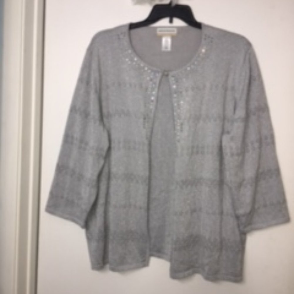 (NEW) Alfred Dunner - Silver Layered Cardigan Top - 3X